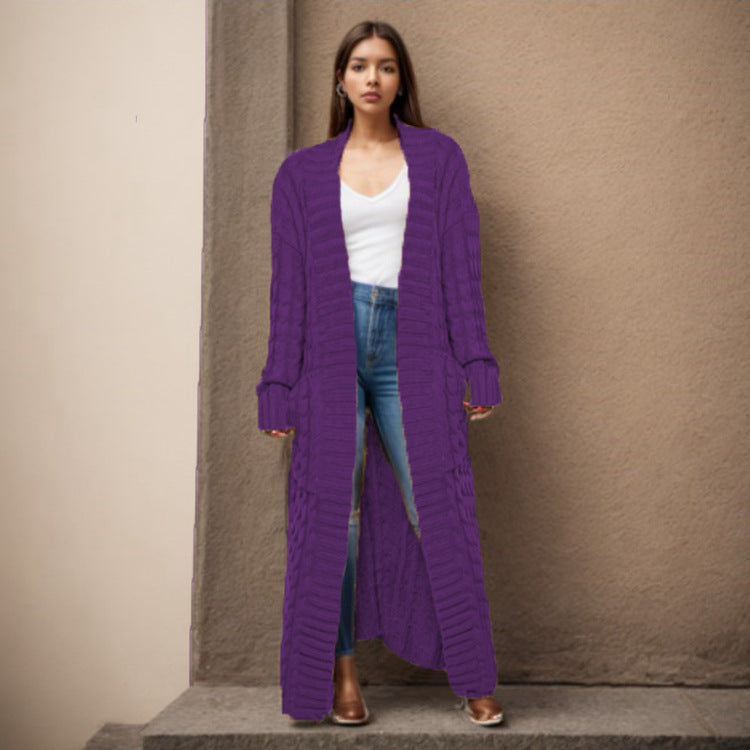 Damen Strickcardigan Lang Zopfmuster Norvielle
