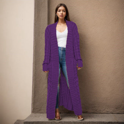 Damen Strickcardigan Lang Zopfmuster Norvielle