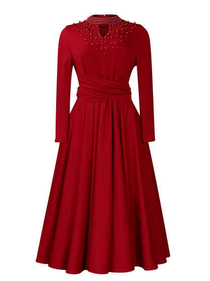Damen Maxikleid mit Perlenverzierung Tailliert