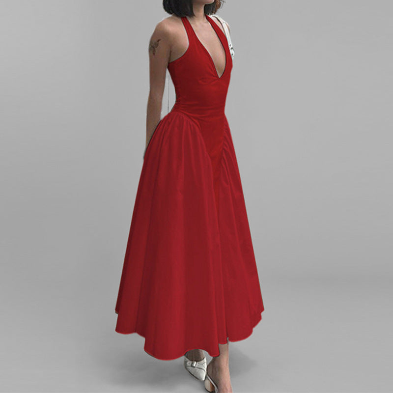 Damen Abendkleid V-Ausschnitt Voluminöser Rock