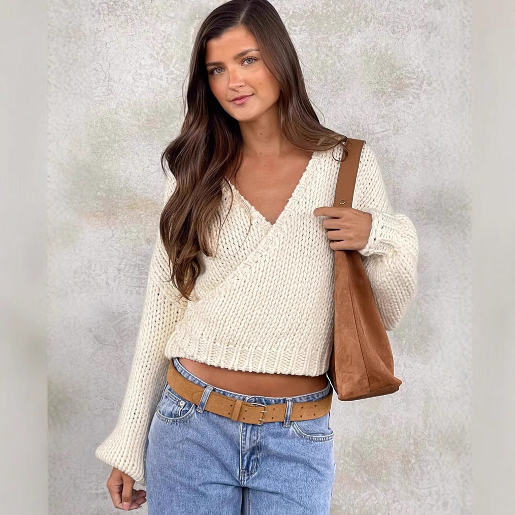 Damen Wickelpullover V-Ausschnitt Voluminöse Ärmel Norvielle - Norvielle