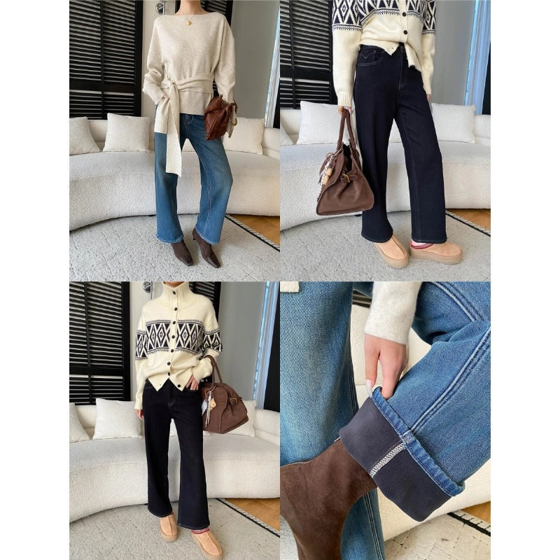 Damen High-Waist Jeans Lässiger Schnitt Weite Bein Nachhaltige