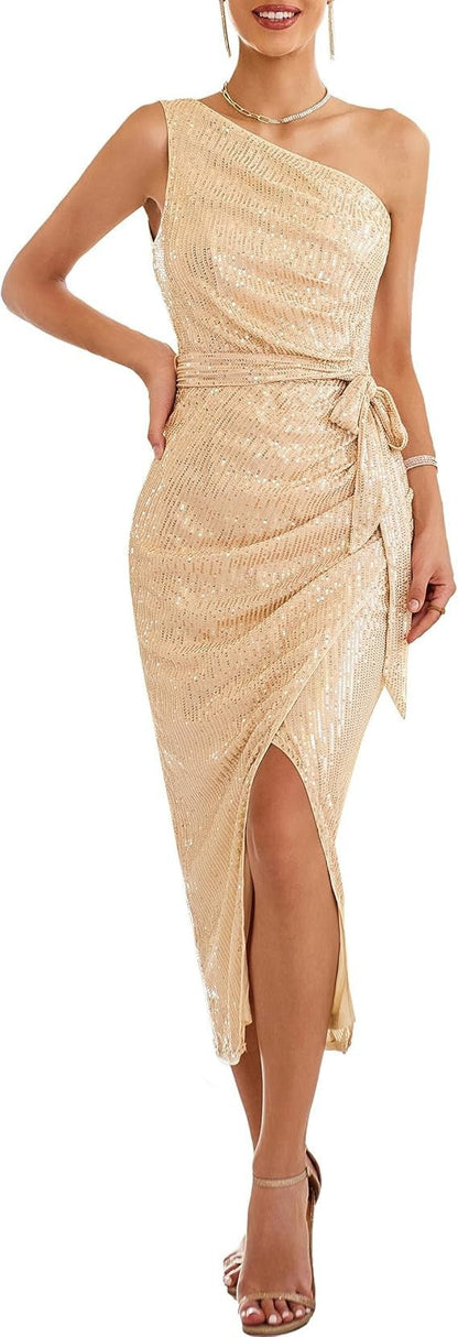 Damen Abendkleid Wickeldesign Einzelne Schulter Norvielle