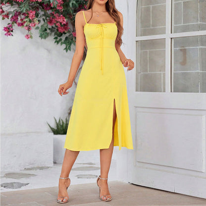 Damen Maxikleid mit Spaghettiträgern und Taillenzug Norvielle