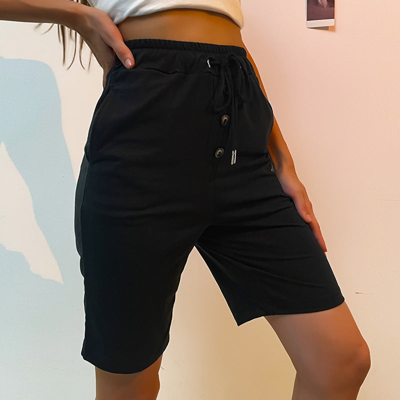 Damen Bermudashorts Elastischer Bund Seitentaschen Beige