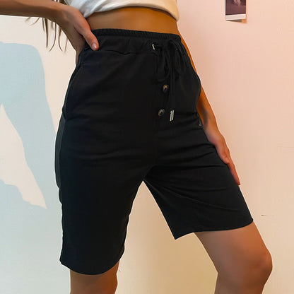 Damen Bermudashorts Elastischer Bund Seitentaschen Beige
