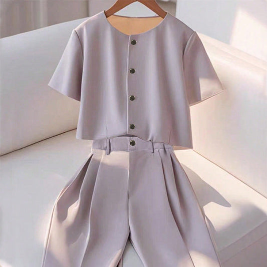 Damen Set Kurzes Oberteil Elegante Hose - Norvielle