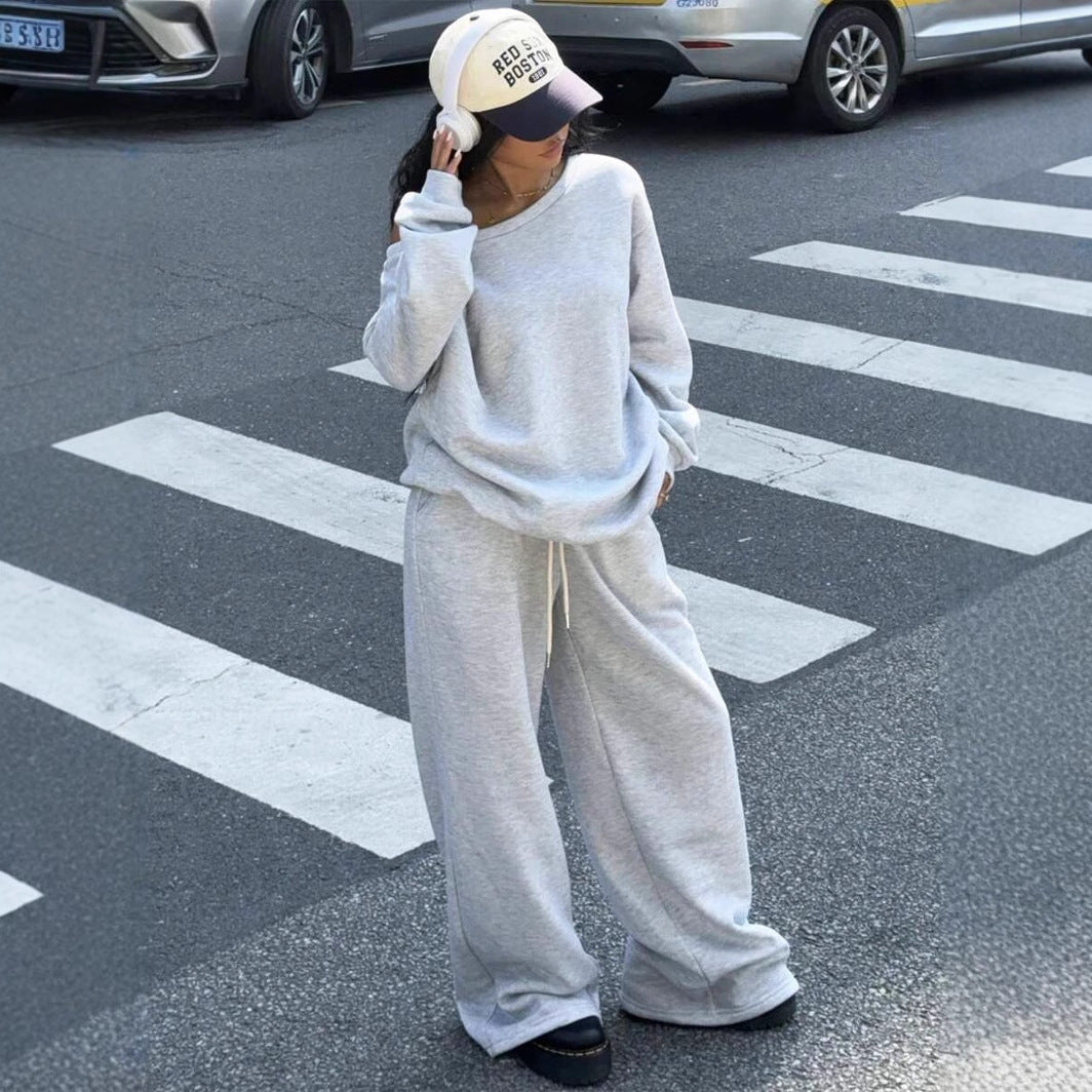 Damen Oversized Sweatpants und Pullover Bequem Grau - Norvielle