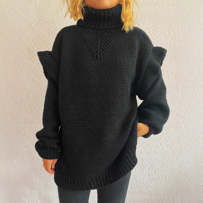 Damen Strickpullover Rüschen-Details Hochkragen Norvielle