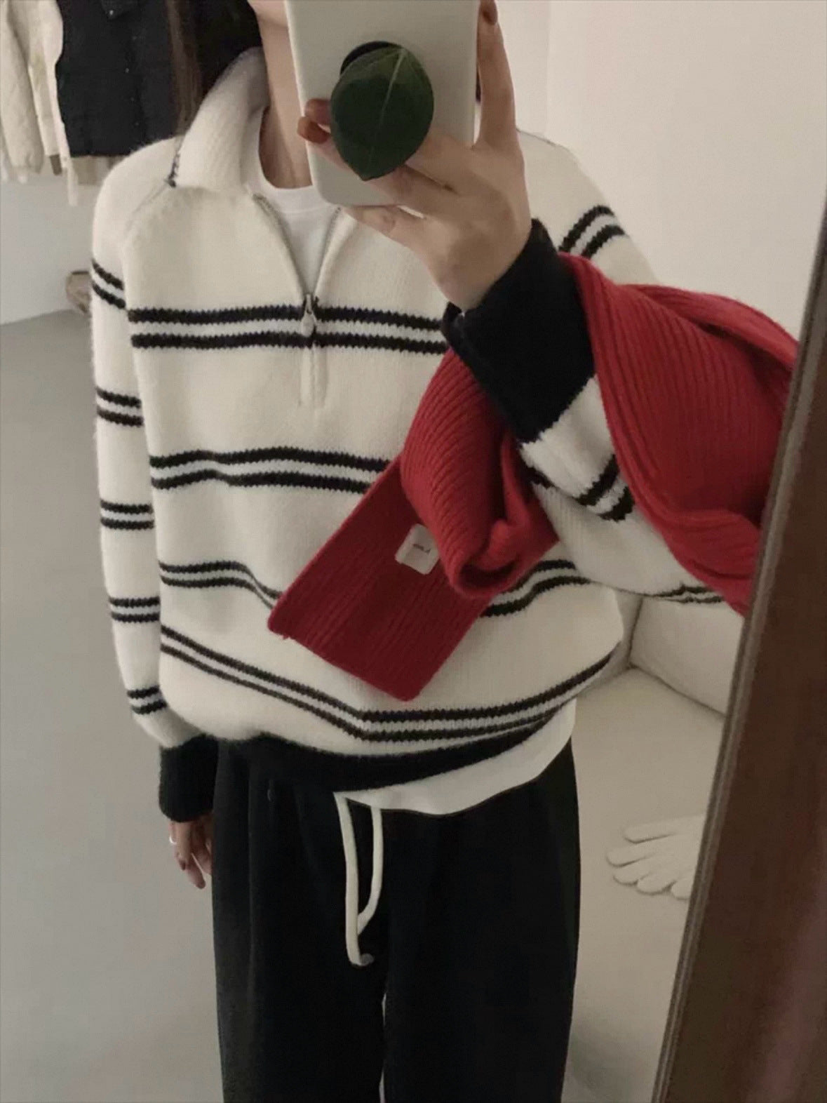 Damen Pullover Gemustert Stehkragen Kontrastdetails Norvielle