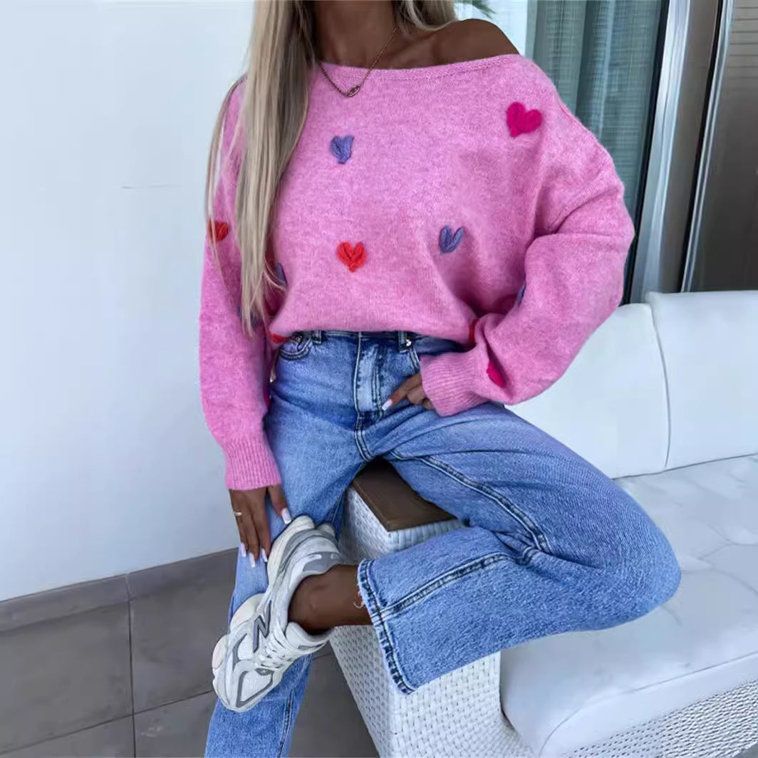 Damen Pullover Bunt Herzmotive Norvielle - Norvielle