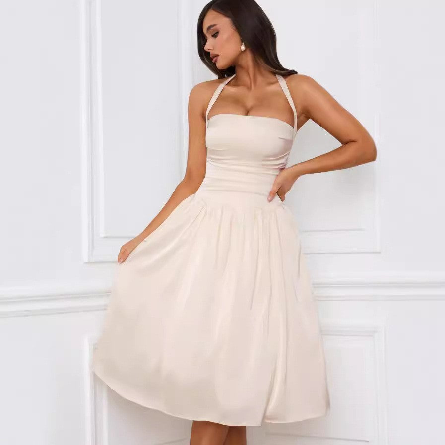 Damen Cocktailkleid Schulterfrei Volant Abschluss