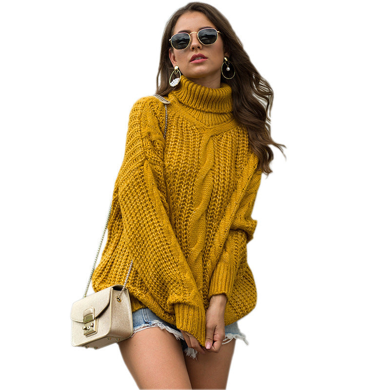 Damen Grobstrickpullover Rollkragen Zopfmuster Norvielle