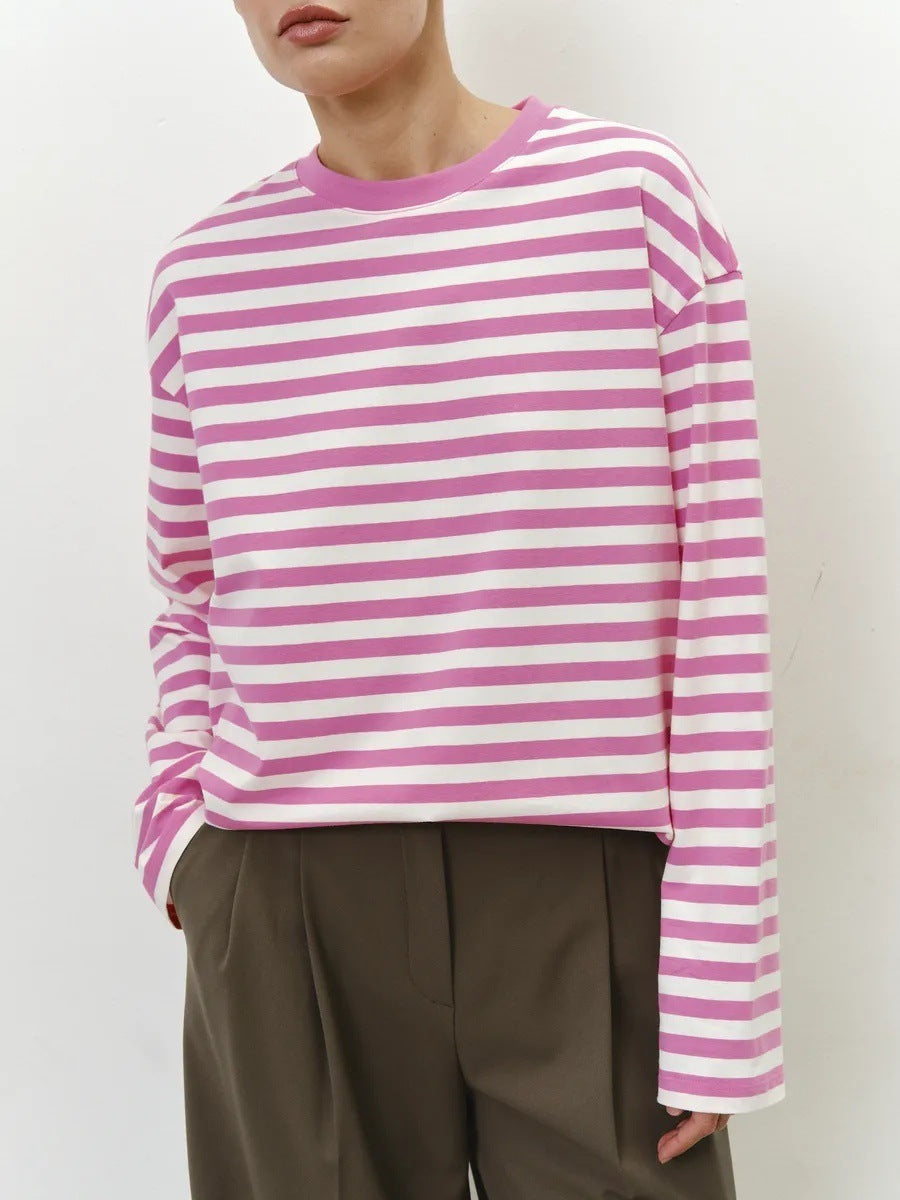 Damen Langarmshirt Gestreift Rundhalsausschnitt Lässig