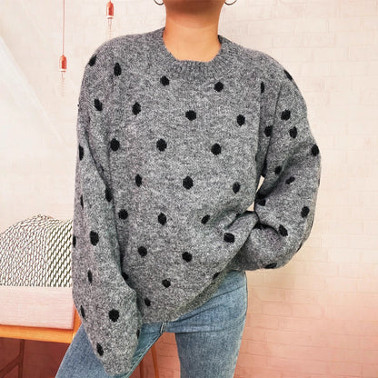 Damen Strickpullover Gemütlich Punktuelles Design Beige