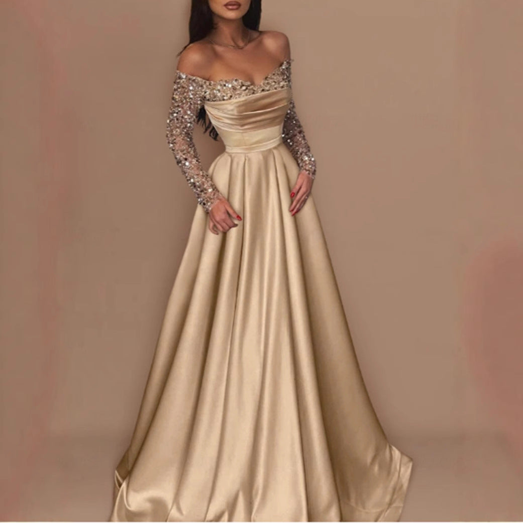Damen Abendkleid Tailliert Schimmernd Schwarz Norvielle - Norvielle