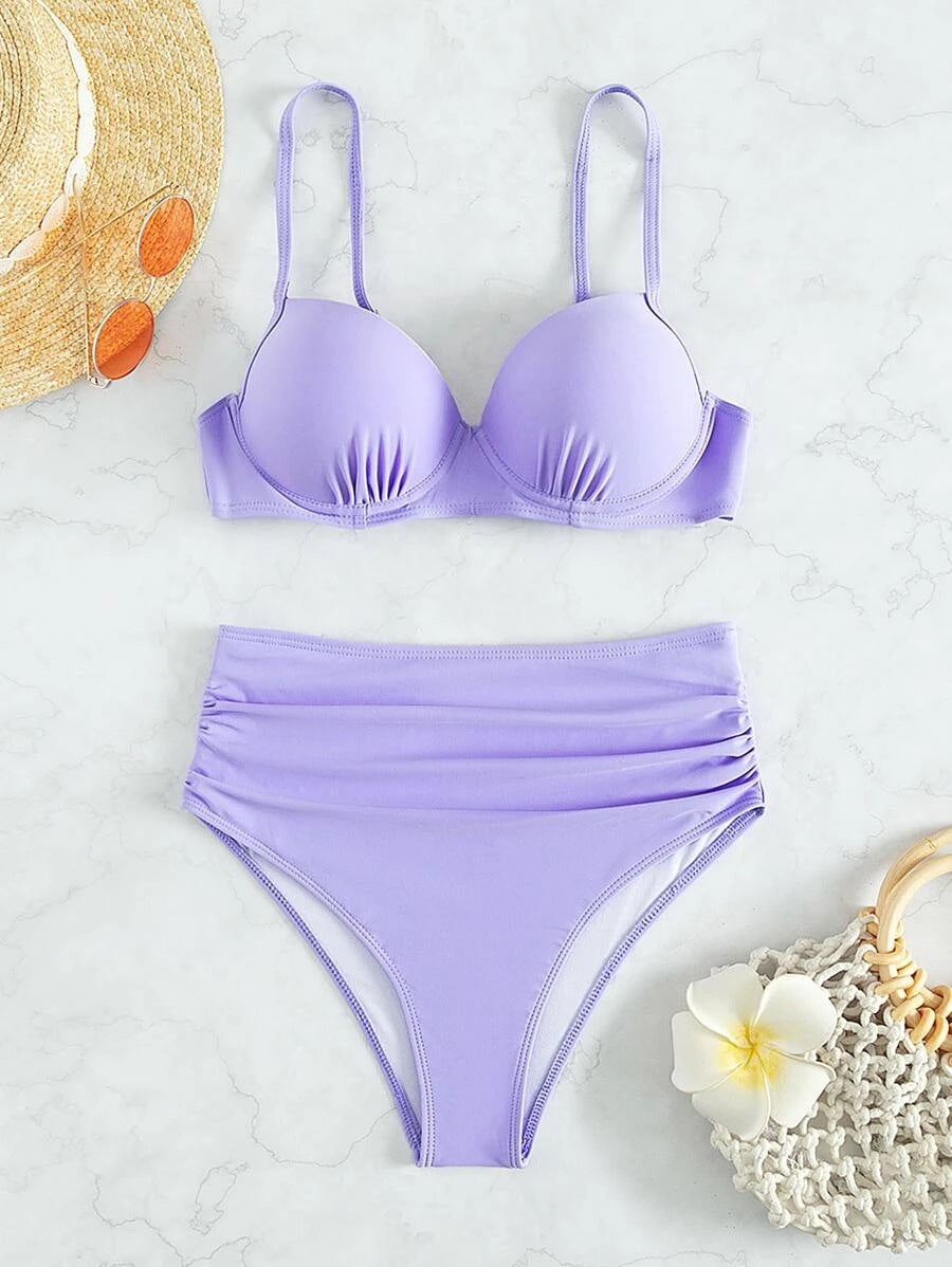 Damen Hochgeschnittener Bikini Gepolstert Verstellbar