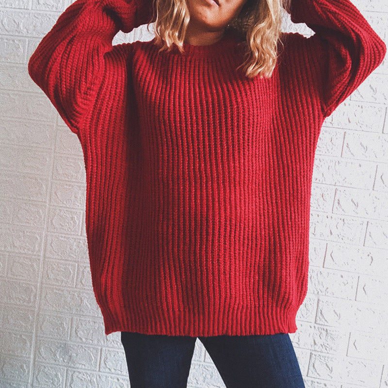 Damen Grobstrickpullover Oversized Lässige Ärmel