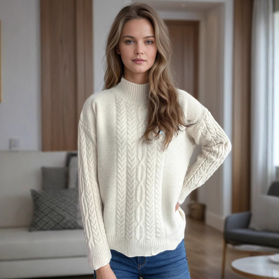 Damen Strickpullover Rundkragen Zopfmuster Norvielle