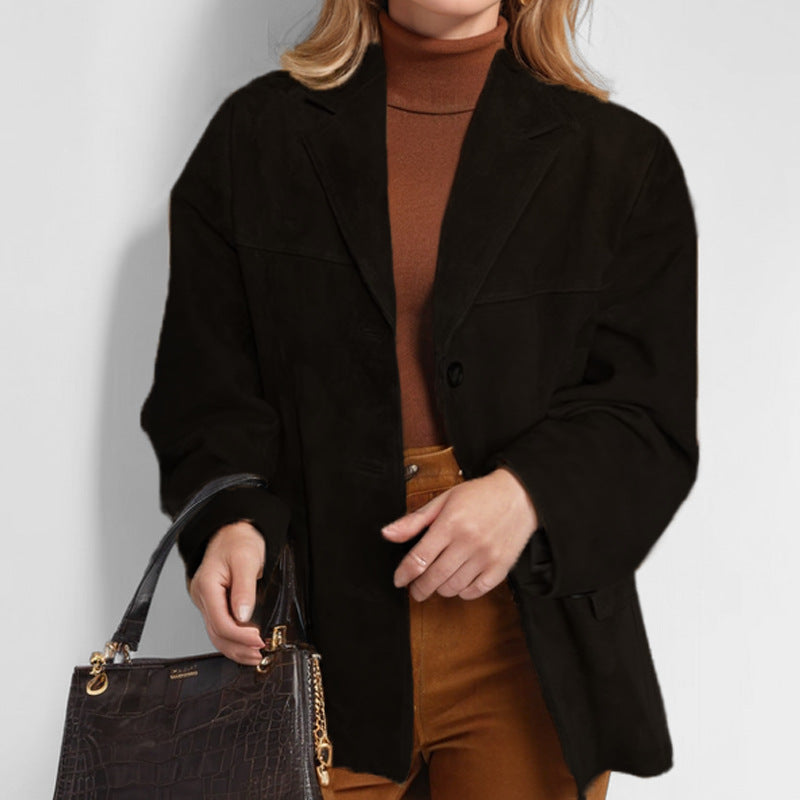 Damen Oversized Blazer Wildlederimitat