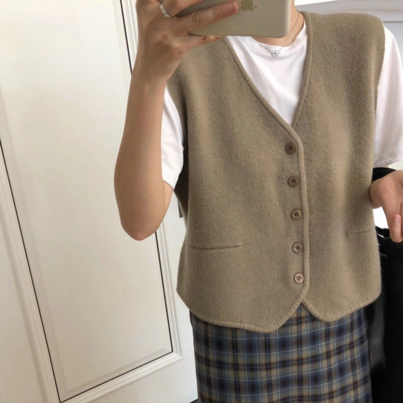 Damen Strickweste Feines Material Elegante Knopfleiste