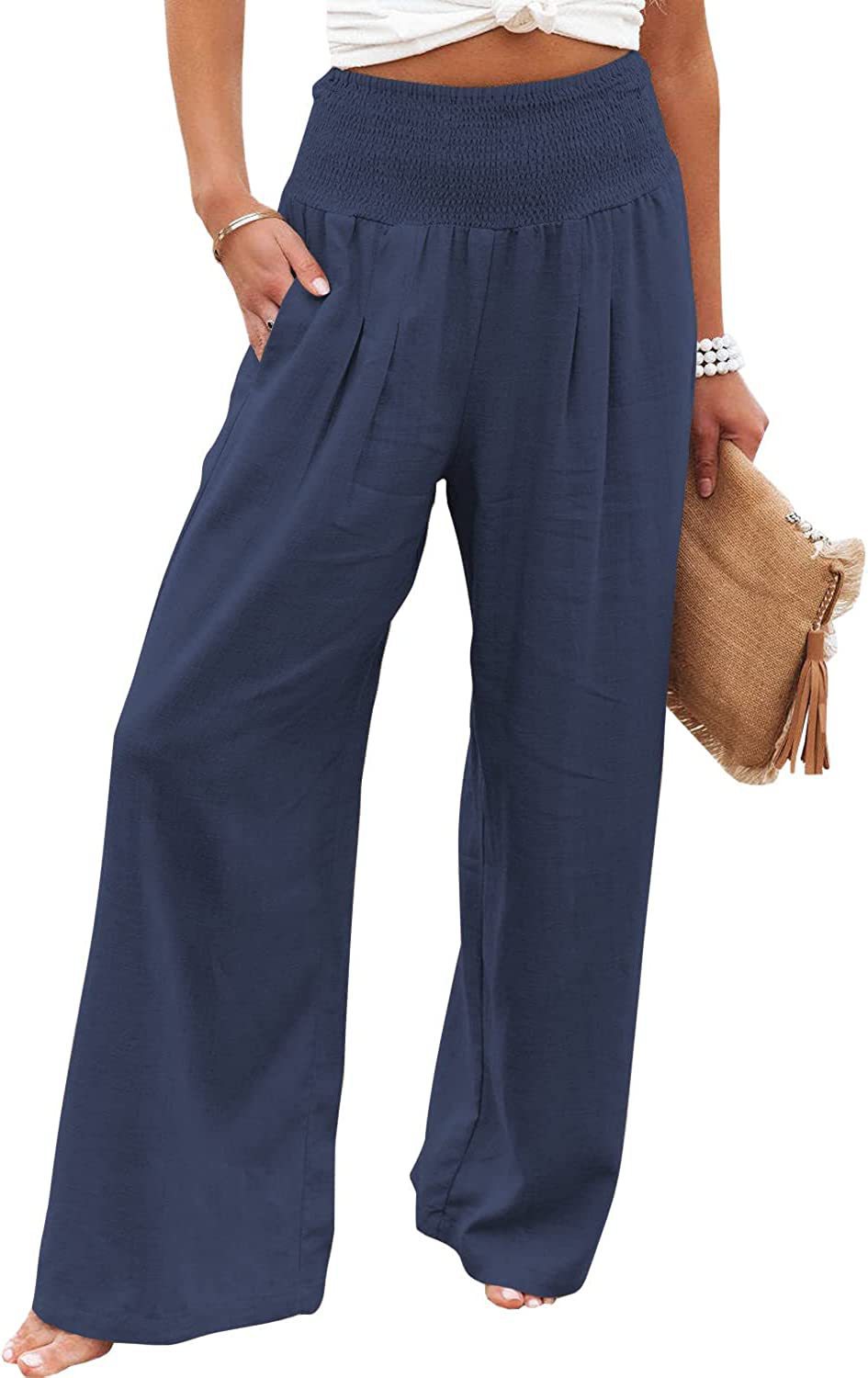 Damen Palazzo-Hose Elastischer Bund Seitentaschen