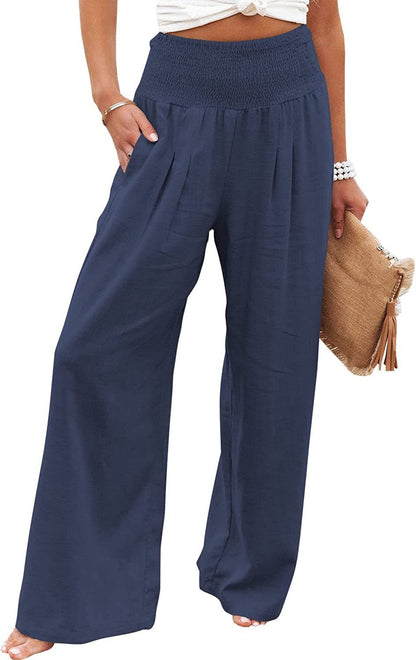 Damen Palazzo-Hose Elastischer Bund Seitentaschen