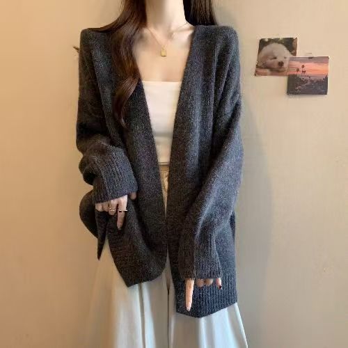 Damen Strickjacke V-Ausschnitt Locker Passform