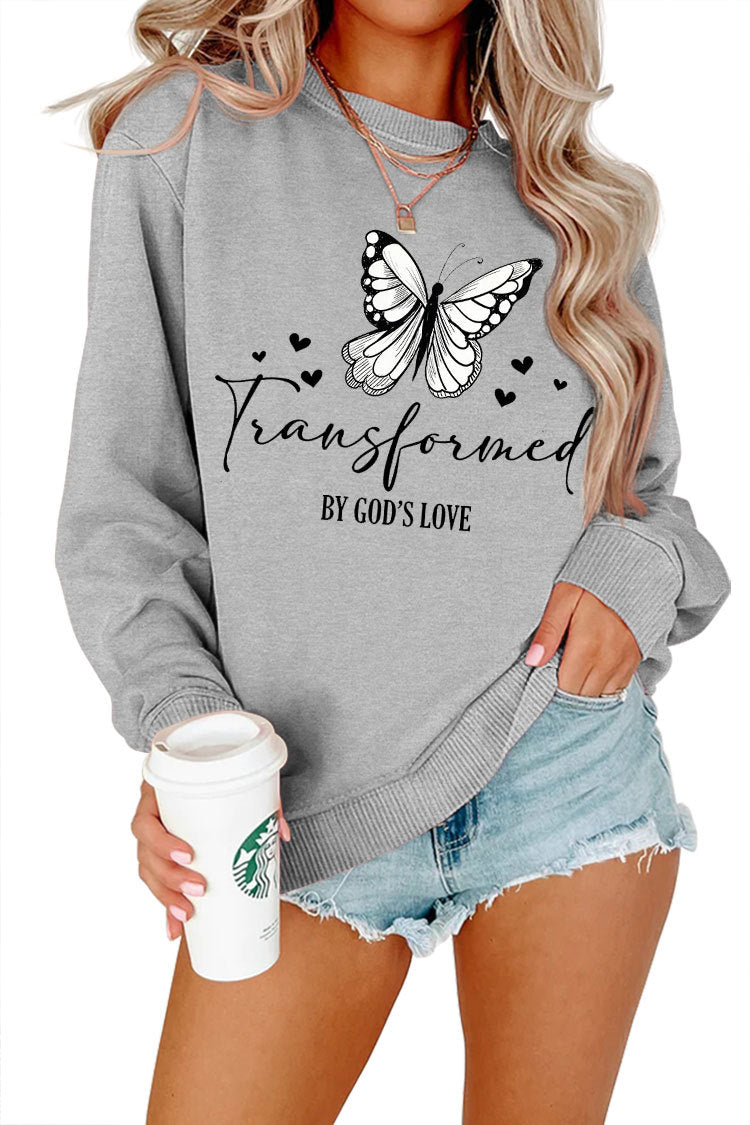 Damen Sweatshirt Schmetterlingsmotiv Baumwolle Weiß