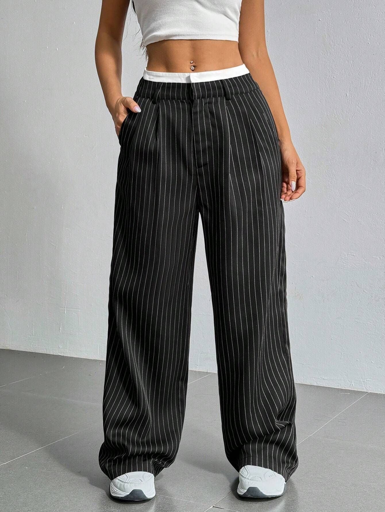 Damen Hochwasserhose Klassisch Schräge Taschen Norvielle