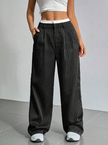 Damen Hochwasserhose Klassisch Schräge Taschen Norvielle