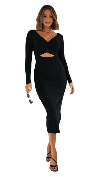 Damen Midi-Kleid Cut-Out-Design Seitenschlitz Norvielle
