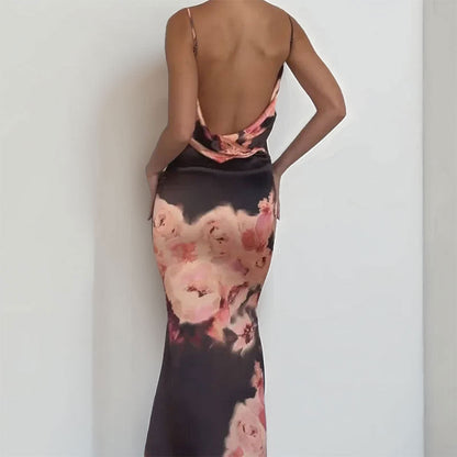 Damen Maxikleid Elegantes Spaghetti-Träger-Design Florales Muster