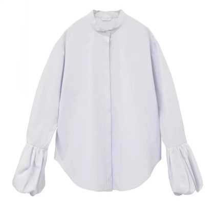 Damen Bluse Voluminöse Ärmel Stehkragen Elegantes Design
