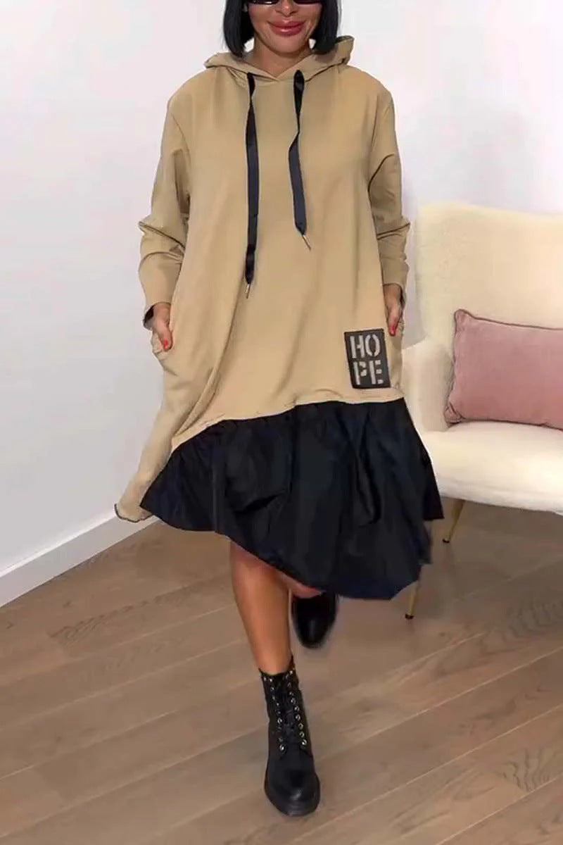 Damen Hoodie-Kleid Voluminöser Rock Taschen
