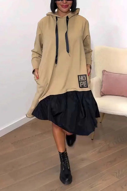 Damen Hoodie-Kleid Voluminöser Rock Taschen