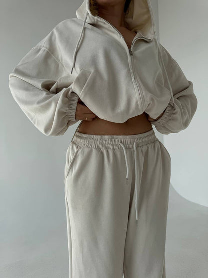 Damen Velours Jogginganzug Set Kapuze Weite Passform