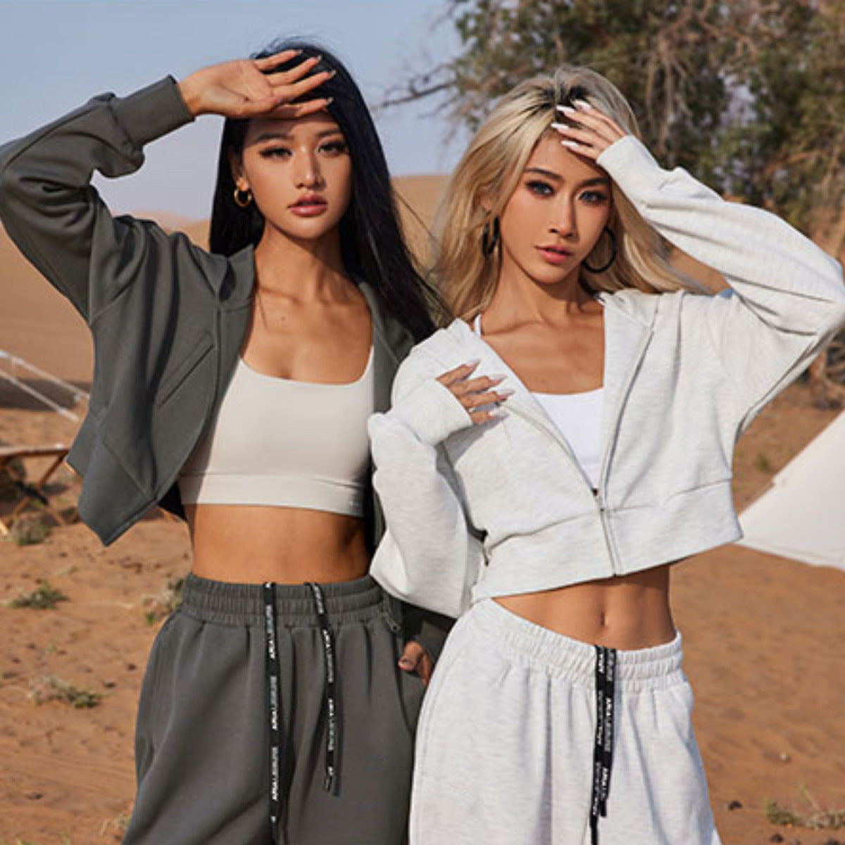Damen Cropped Hoodie Jogginghose Bequem