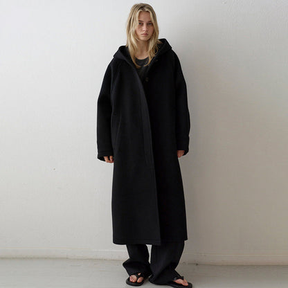 Damen Wollmantel Oversized mit Kapuze und Taschen