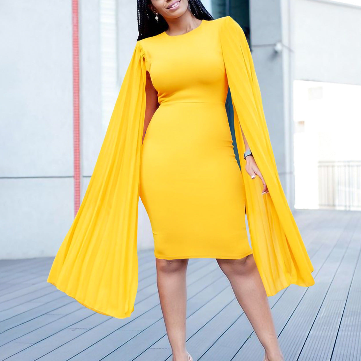 Damen Etui-Kleid Plisseefaltenärmel Eleganter Schnitt Norvielle - Norvielle