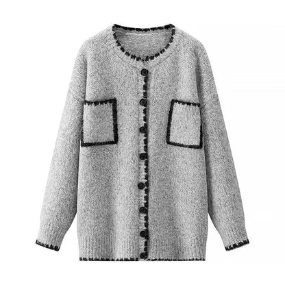 Damen Strickjacke mit Taschen Kontrastdetails Norvielle