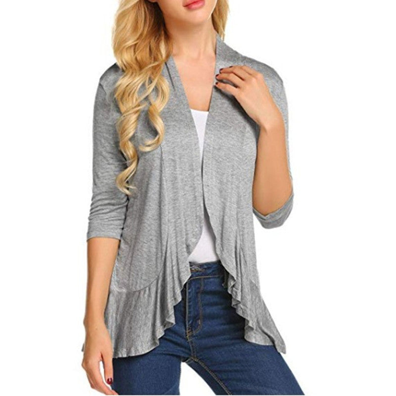Damen Strickjacke Asymmetrisch Flatterdetails Norvielle