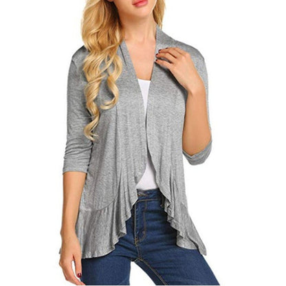 Damen Strickjacke Asymmetrisch Flatterdetails Norvielle