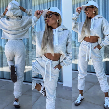 Damen Jogging-Set Cropped Hoodie und Hosen Norvielle Bequem - Norvielle