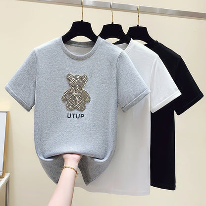Damen T-Shirt Glitzer Bärenmotiv Lässiger Schnitt Norvielle