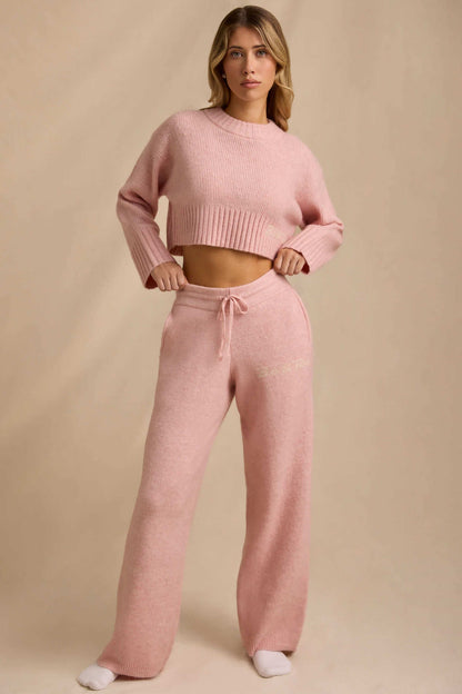 Damen Strick-Set Cropped Pullover Weite Hose Norvielle