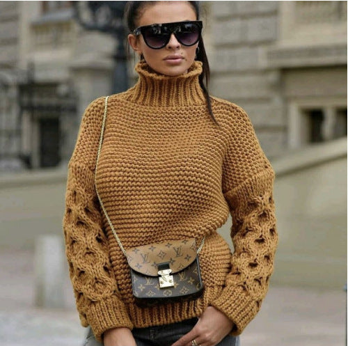 Damen Strickpullover Hochkragen Pompöne Ärmel Norvielle