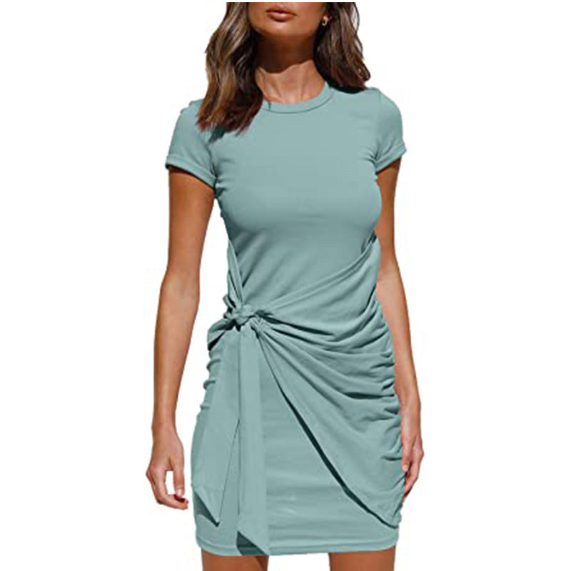 Damen Wickelkleid Kurzarm Raffung Knotendetail Norvielle