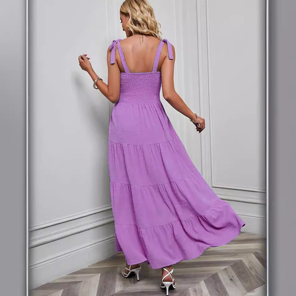 Damen Maxikleid Rüschenträger Schwingender Saum Norvielle
