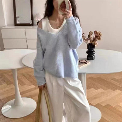 Damen Pullover V-Ausschnitt Offene Schultern Norvielle